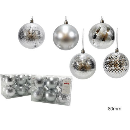 INGROSSO ARTICOLI NATALIZI SET 12 PALLE 80MM SILVER 2ASS 8015361181222 INGROSSO ADDOBBI ALBERO NATALE