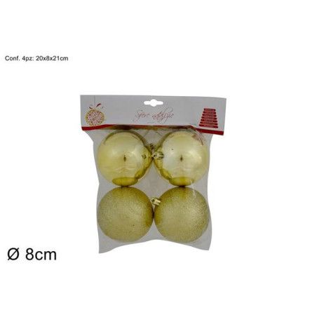 PALLE 8CM SET 4PZ LUCIDE GLITTERATE ORO EAN 8033113822179 INGROSSO PALLINE DI NATALE E PUNTALI
