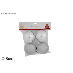 INGROSSO ARTICOLI NATALIZI PALLE 8CM SET 4PZ LUCIDE GLITTERATE SILV ER ART.SM115-1804S 8033113822186 INGROSSO ADDOBBI ALBERO NAT