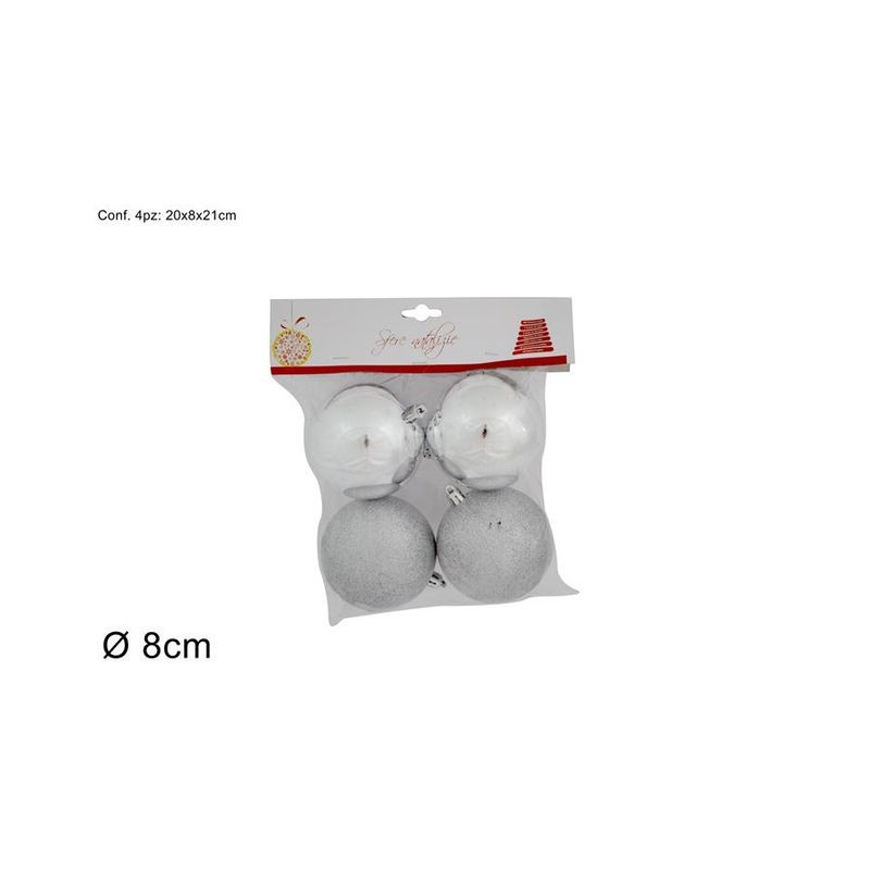 PALLE 8CM SET 4PZ LUCIDE GLITTERATE SILV EAN 8033113822186 INGROSSO PALLINE DI NATALE E PUNTALI