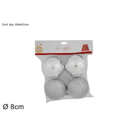 PALLE 8CM SET 4PZ LUCIDE GLITTERATE SILV EAN 8033113822186 INGROSSO PALLINE DI NATALE E PUNTALI
