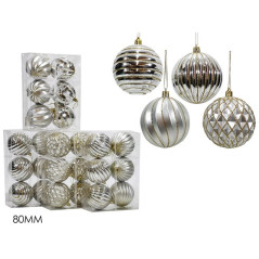 INGROSSO ARTICOLI NATALIZI SET 6 PALLE 80MM SILVER MIX 4ASS. 8015361351991 INGROSSO ADDOBBI ALBERO NATALE