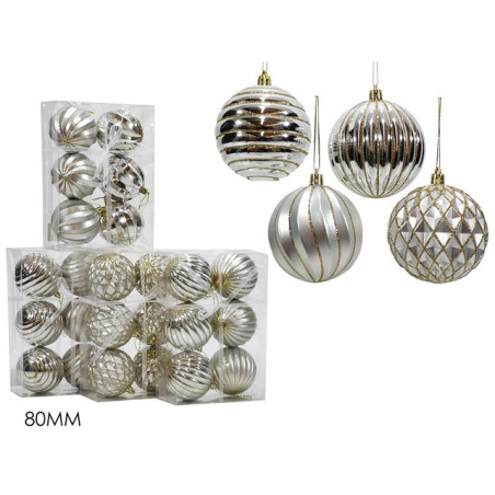 INGROSSO ARTICOLI NATALIZI SET 6 PALLE 80MM SILVER MIX 4ASS. 8015361351991 INGROSSO ADDOBBI ALBERO NATALE