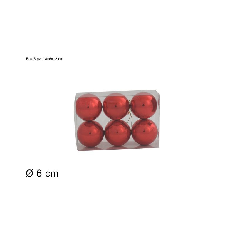PALLE 6CM 6PZ ROSSO IN BOX PVC EAN 8053482121291 INGROSSO PALLINE DI NATALE E PUNTALI
