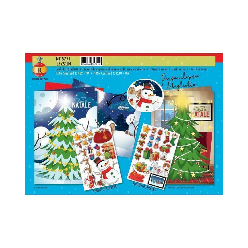 BIGLIETTI NATALE NT.5771 C.12 EAN 8001608357710 INGROSSO BIGLIETTI NATALIZI