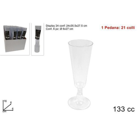 INGROSSO FESTA E PARTY FLUTE PLASTICA 6PZ TRASPARENTE 133ML 8034048407554 INGROSSO ARTICOLI PER FESTE