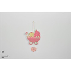 INGROSSO BOMBONIERE CARROZZINA LEGNO C/CUORE PENDENTE ROSA 8034048303160 INGROSSO ARTICOLI DA BOMBONIERE