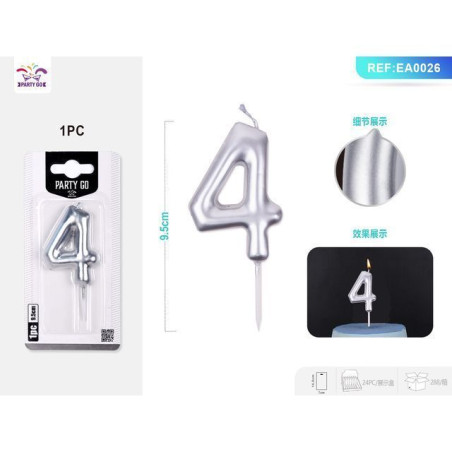 INGROSSO FESTA E PARTY CANDELE DI COMPLEANNO NUMERI 4 ARG. 6CM 8058617573761 INGROSSO ARTICOLI PER FESTE CANDELE COMPLEANNO