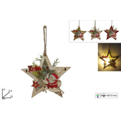 INGROSSO ARTICOLI DI NATALE APPENDINO STELLA LEGNO 3 COL. 8053482092379 ADDOBBI ALBERO NATALE APPENDINI NATALIZI
