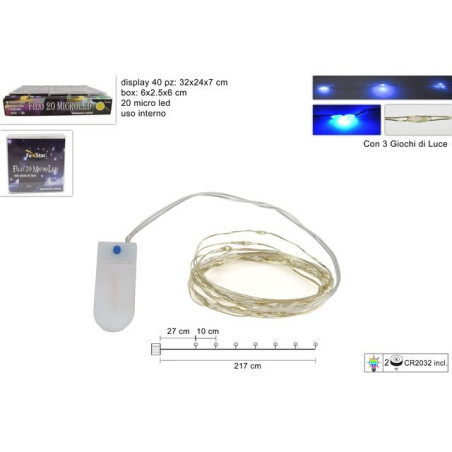 INGROSSO ARTICOLI DI NATALE FILO 20 MICRO LED BLU BATT. C/GIOCHI 8053482092942 ARTICOLI NATALIZI LUCI NATALIZIE