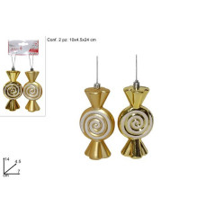 INGROSSO ARTICOLI DI NATALE APPENDINI CARAMELLA 2PZ ORO 8053482188829 ADDOBBI ALBERO NATALE APPENDINI NATALIZI