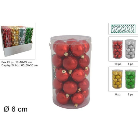 PALLE 6CM 25 PZ ASS IN DISPLAY 4 COLORI EAN 8053482242392 INGROSSO PALLINE DI NATALE E PUNTALI
