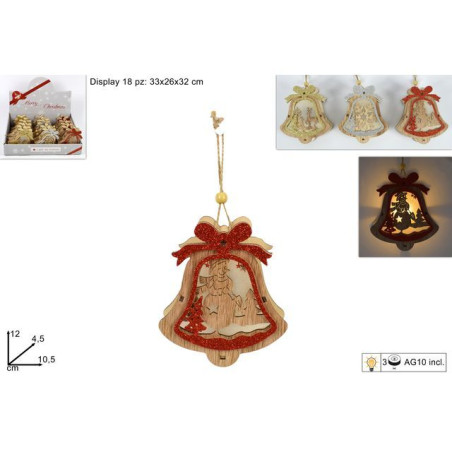 APPENDINO CAMPANA LEGNO C/SCEN.NAT EAN 8033113980534 INGROSSO APPENDINI NATALIZI