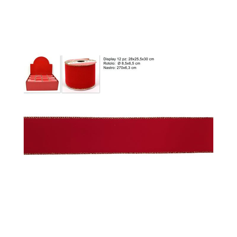 NASTRO 6.3X270CM IN VELLUTO ROSSO/B.ORO EAN 8053482008240 INGROSSO NASTRI NATALIZI PER ADDOBBO