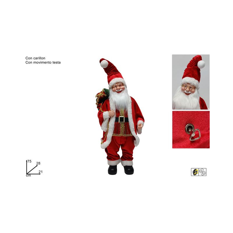 BABBO NATALE 75 CM C/SACCO C/CARILLON EAN 8053482267272 INGROSSO PUPAZZI E GNOMI NATALIZI