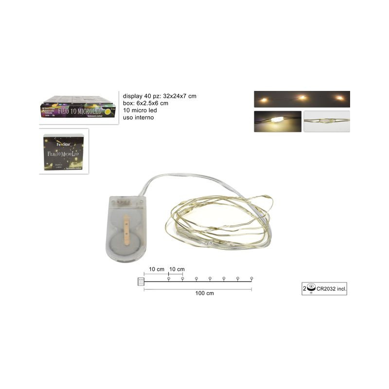 FILO 10MICRO LED BIANCO CALDO BATT. EAN 8033113948367 INGROSSO LUCI NATALIZIE