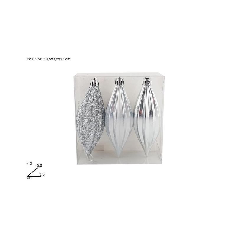 APPENDINI GOCCIA 12CM SET 3PZ SILVER EAN 8053482270593 INGROSSO PALLINE DI NATALE E PUNTALI