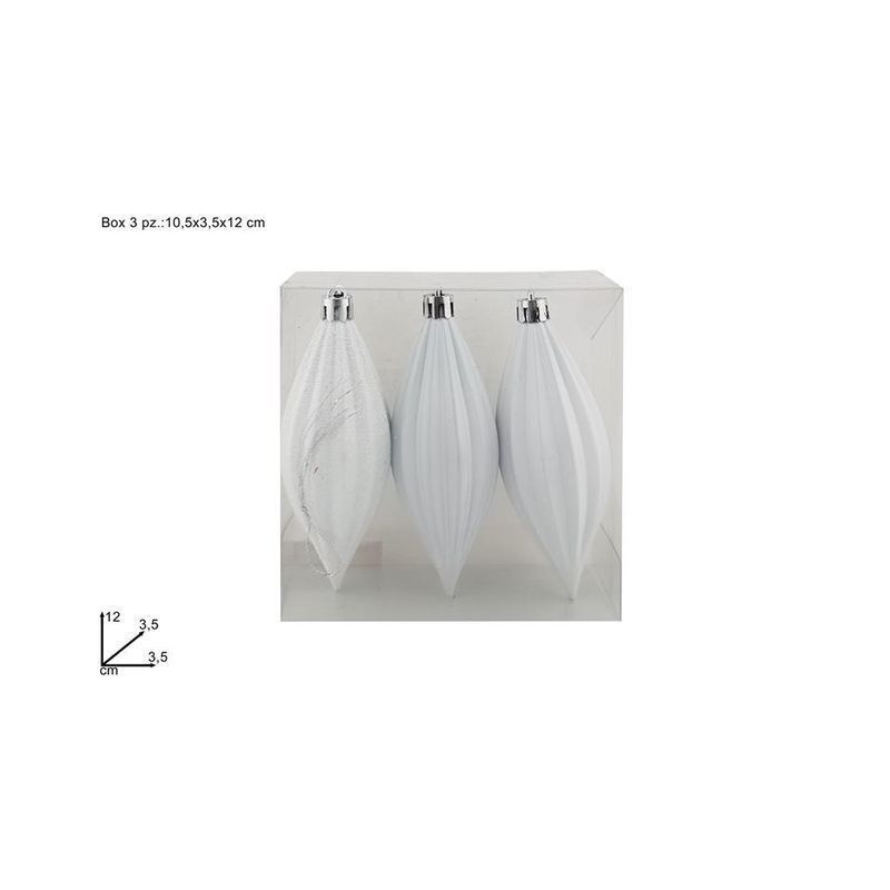 APPENDINI GOCCIA 12CM SET 3PZ BIANCO EAN 8053482270609 INGROSSO PALLINE DI NATALE E PUNTALI