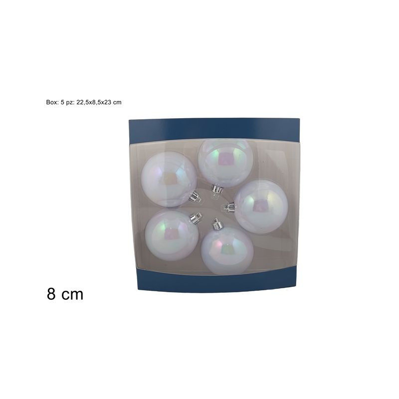 PALLE 8CM SET 5PZ RAINBOW LUCIDE/PERLATE EAN 8053482286228 INGROSSO PALLINE DI NATALE E PUNTALI