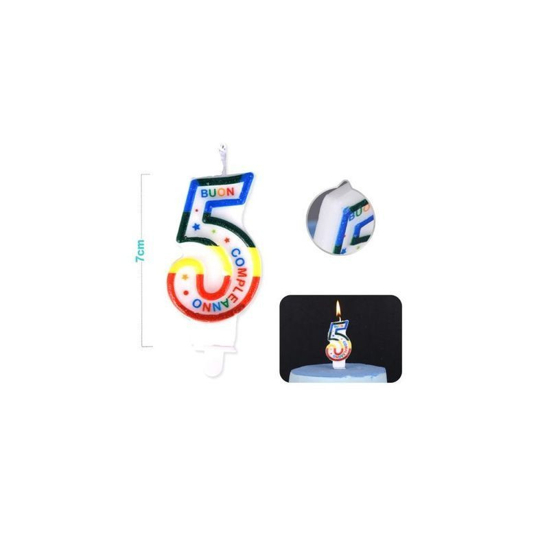 CANDELE NUMERO 5 COLORE 9CM 1PC EAN 8058617577172 INGROSSO CANDELE COMPLEANNO