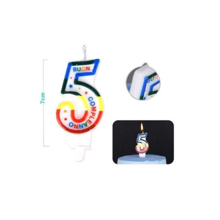 CANDELE NUMERO 5 COLORE 9CM 1PC EAN 8058617577172 INGROSSO CANDELE COMPLEANNO