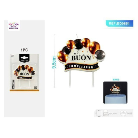 CANDELA FORMA PALL. NERI/ORO B/COMPLEANN EAN 8058617766514 INGROSSO CANDELE COMPLEANNO