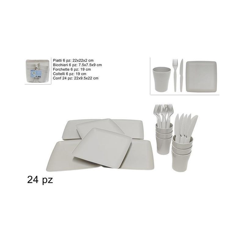SET 24 PEZZI STOVIGLIE PLASTICA BIANCO EAN 8034048606599 INGROSSO PIATTI PER LA CASA
