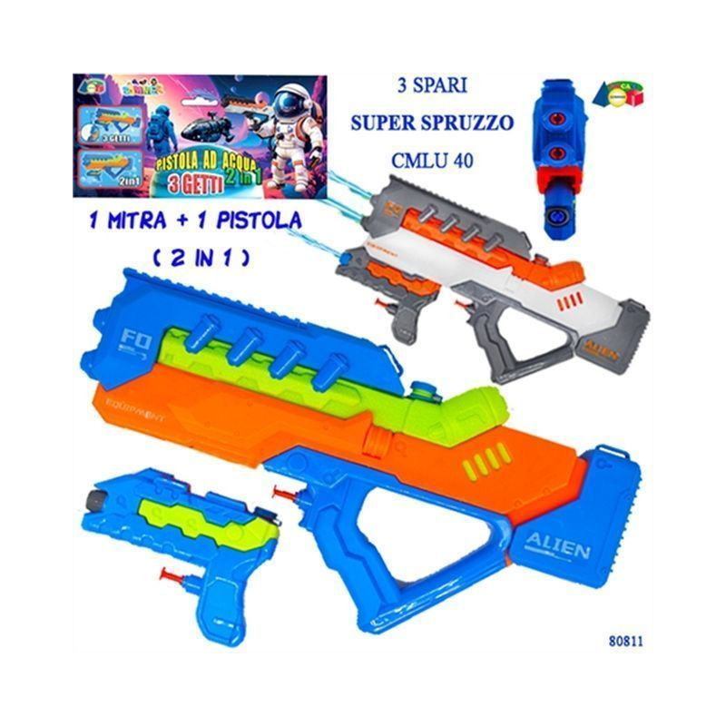 PISTOLA SPARA ACQUA SPAZIALE 3 SPARI 2IN EAN 8055742220065 INGROSSO PISTOLE ACQUA E SPRUZZATORI