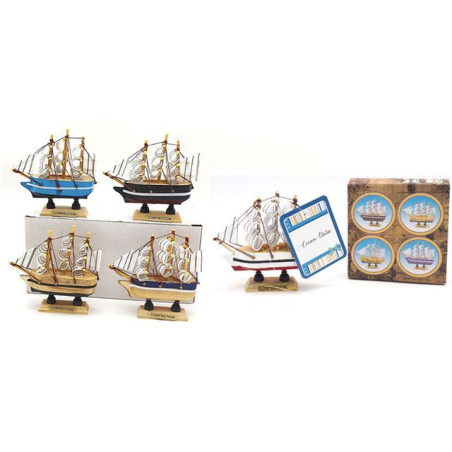 INGROSSO ARTICOLI BAZAR VELIERO LEGNO C/VELA TESSUTO - 10CM 8021029380722 VENDITA SOUVENIR BARCHE SOUVENIR