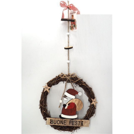 CORONCINA RAMI 'BUONE FESTE' C/BABBO NAT EAN 8021029088833 INGROSSO OGGETTISTICA NATALIZIA