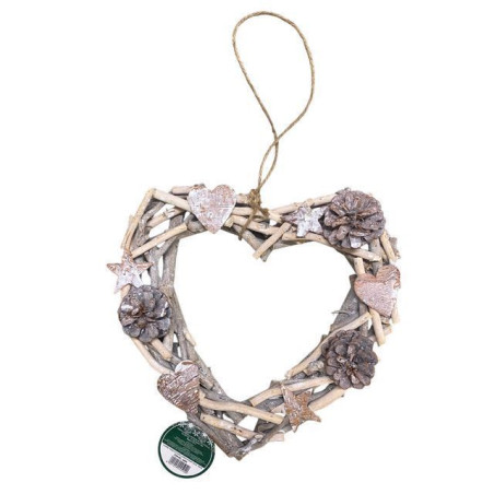 CUORE RAMI C/CUORI LEGNO+PIGNE II MISURA EAN 8021029445940 INGROSSO OGGETTISTICA NATALIZIA