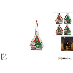 INGROSSO ARTICOLI DI NATALE CASETTA LEGNO APPENDINO C/LUCE 4 ASS. 8053482220710 ADDOBBI ALBERO NATALE APPENDINI NATALIZI