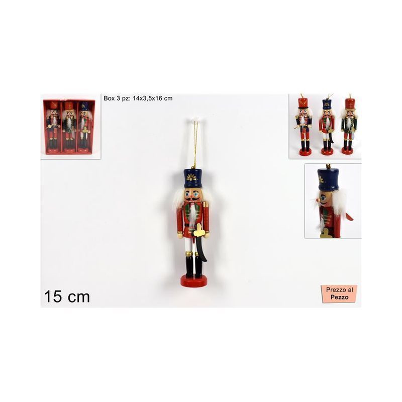 SCHIACCIANOCI SOLDATO LEGNO 15CM 3ASS EAN 8053482051178 INGROSSO APPENDINI NATALIZI