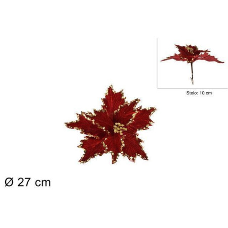 INGROSSO ARTICOLI DI NATALE PINZETTA FIORE VELLUTO C/PAILLETTES ROSS 8053482095295 DECORAZIONI NATALIZIE FIORI FINTI NATALIZI