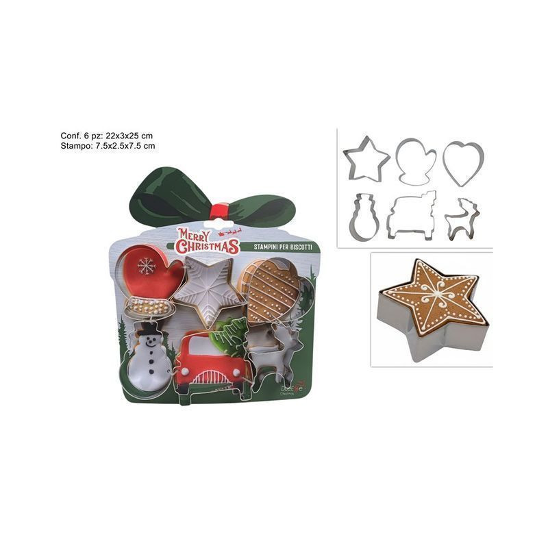 STAMPI IN METALLO SOGGETTI NATALIZI 6PZ EAN 8053482322827 INGROSSO ACCESSORI ARREDO TAVOLA NATALIZIA