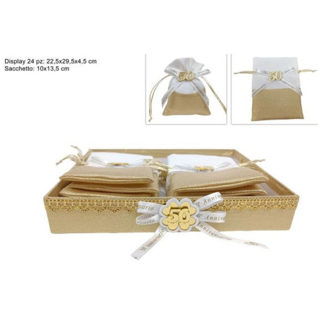 SACCHETTO ORO/BIANCO RICORDO 50ESIMO ANN EAN 8034048666289 INGROSSO SACCHETTI E SHOPPER REGALO