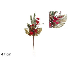 INGROSSO ARTICOLI DI NATALE STELO 47CM BACCHE E MELOGR. C/FOGLIE ORO 8053482362564 DECORAZIONI NATALIZIE FIORI FINTI NATALIZI