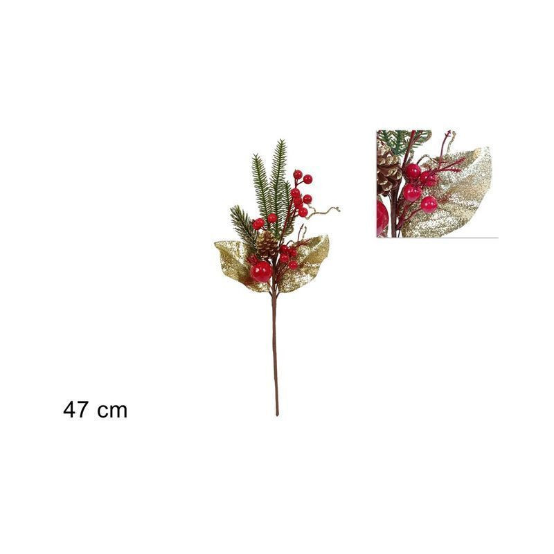 STELO 47CM BACCHE E MELOGR. C/FOGLIE ORO EAN 8053482362564 INGROSSO FIORI FINTI NATALIZI