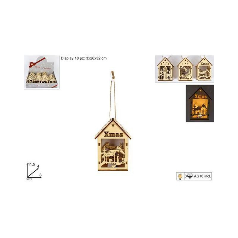 APPENDINO CASETTA LEGNO C/SCEN. NAT. C/L EAN 8033113980565 INGROSSO APPENDINI NATALIZI