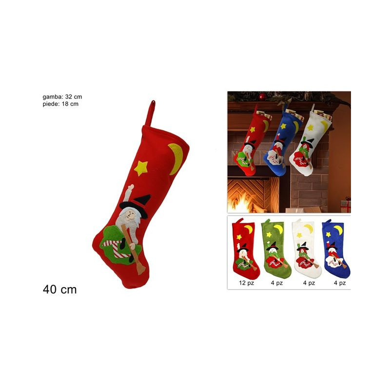 CALZA BEFANA C STELLA E LUNA 40CM 4COL. EAN 8033113365003 INGROSSO BEFANA