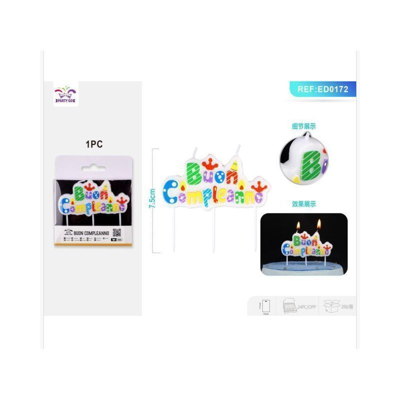 CANDELINA BUON COMPLEANNO COL. 7,5CM EAN 8058617582725 INGROSSO CANDELE COMPLEANNO
