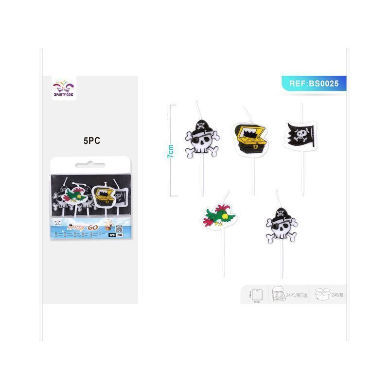 CANDELINA NAVE PIRATA PAPPAGALLO 7CM 5PZ EAN 8058617797853 INGROSSO CANDELE COMPLEANNO