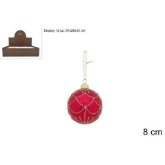 INGROSSO ARTICOLI DI NATALE PALLA VETRO 8 CM ROSSA DECORO ORO 8053482373003 ADDOBBI ALBERO NATALE PALLINE DI NATALE E PUNTALI