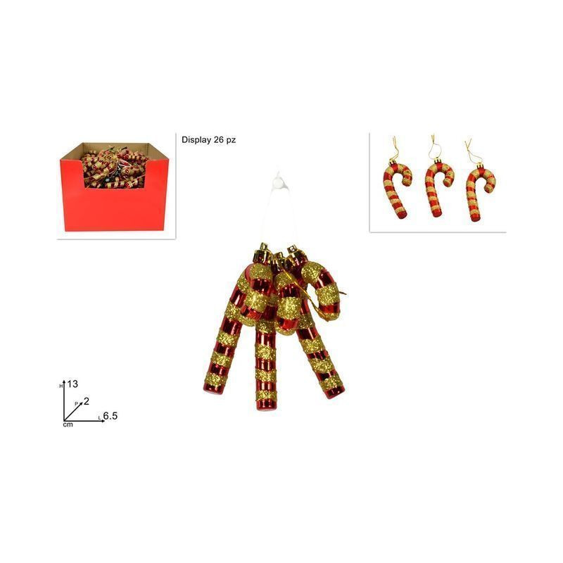 BASTONCINI 13CM 3PZ ROSSO GLITTER ORO EAN 8053482152004 INGROSSO APPENDINI NATALIZI