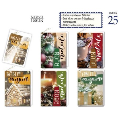 INGROSSO ARTICOLI DI NATALE CHIUDIPACCO IN SCATOLA ACETATO 25PZ 8001608385515 ARTICOLI NATALIZI BIGLIETTI NATALIZI