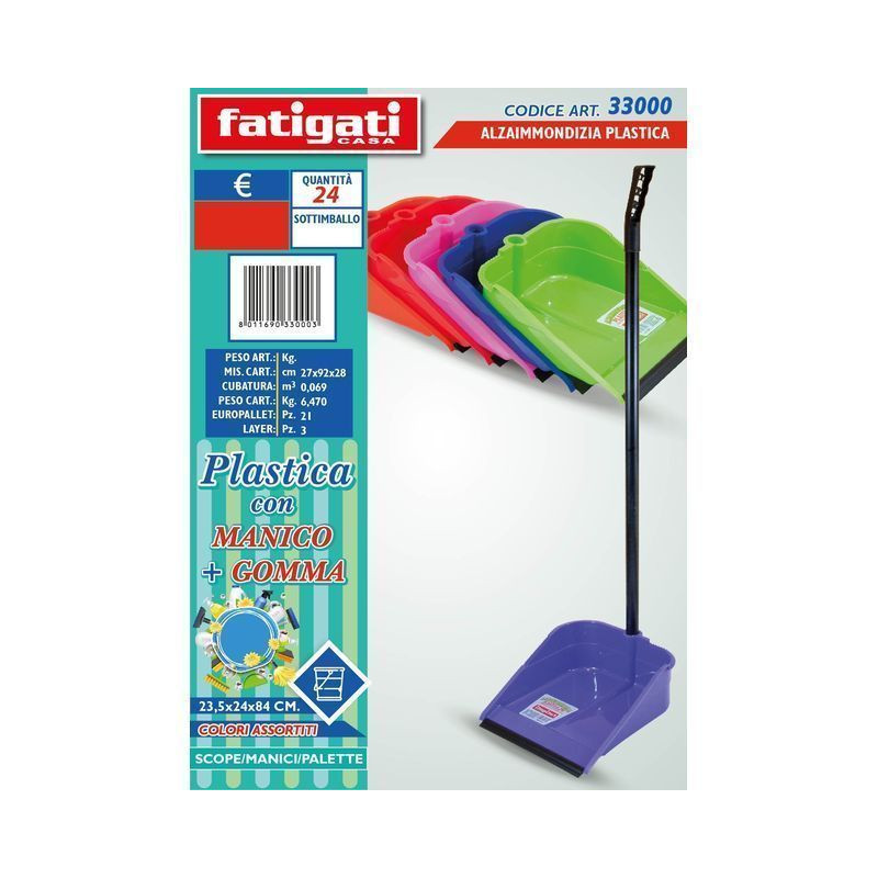 ALZAIMMONDIZIA PLASTICA C/MANICO+GOMMA EAN 8011690330003 INGROSSO ACCESSORI PULIZIA