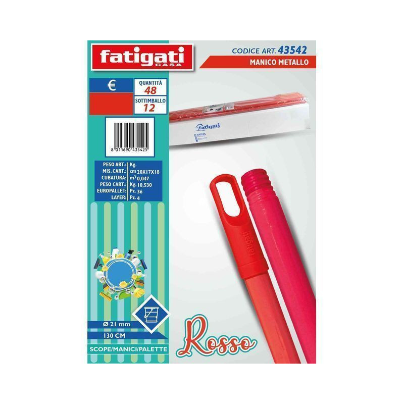 MANICO METALLO 130CM ROSSO DIAM 21 EAN 8011690435425 INGROSSO ACCESSORI PULIZIA