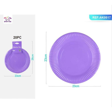 PIATTI CARTA CM.23 PZ.20 LILLA EAN 8058617518175 INGROSSO PIATTI PER PARTY