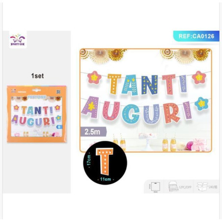 STRISCIONE TANTI AUGUTI COLORATO EAN 8058617536261 INGROSSO FESTONI PER PARTY