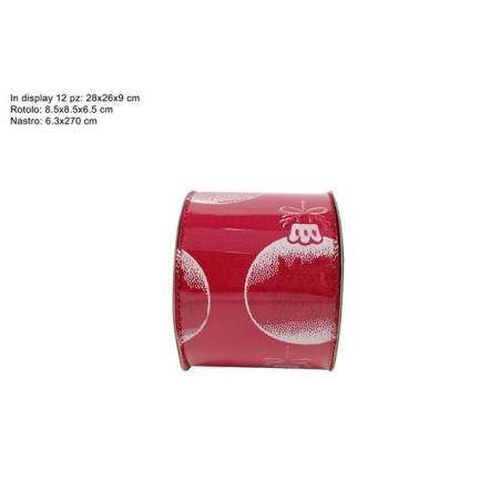 NASTRO 6,3X270CM ROSSO DECORO PALLINE EAN 8053482343822 INGROSSO NASTRI NATALIZI PER ADDOBBO